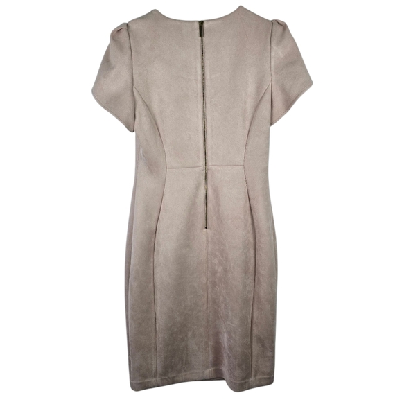 NWOT Calvin Klein Faux-Suede Tulip Sleeve Sheath Dress Light Pink Size 8 Bodycon - Picture 2 of 16